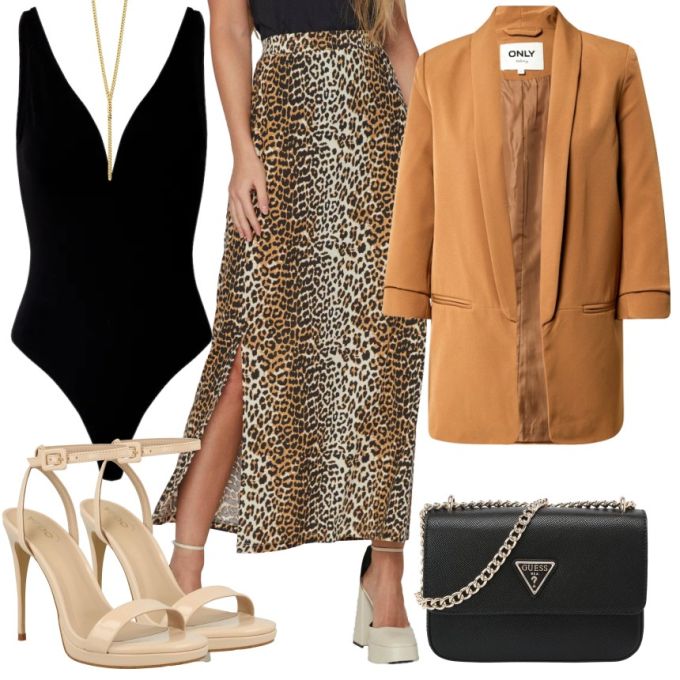 A型 动物纹 开衩 印花 暗土褐色 