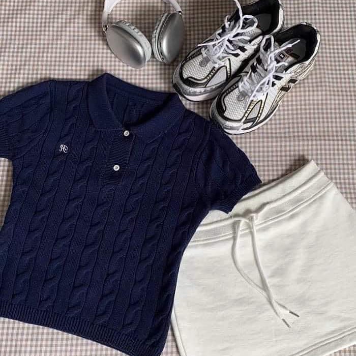 毛纺 H型 polo领 细针 提花-绞花 蔷薇辉石色 基础扣饰  - VALI鞋履AI设计主图