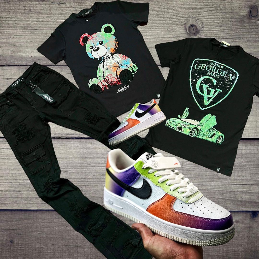 针织面料 H型 圆形领 文字图案 烫钻 圣甲虫色  - VALI鞋履AI设计主图