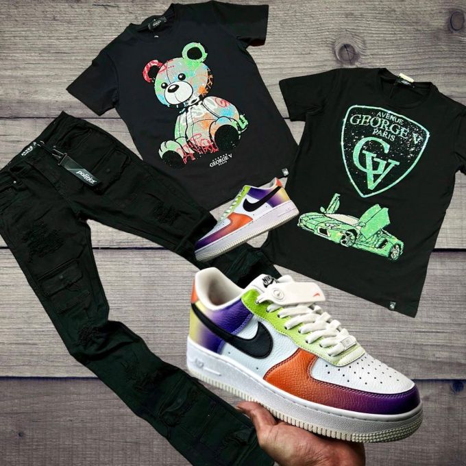 针织面料 H型 圆形领 文字图案 烫钻 圣甲虫色 