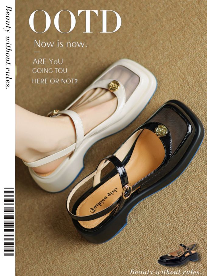 方头 袢扣 浅口鞋 皮革 