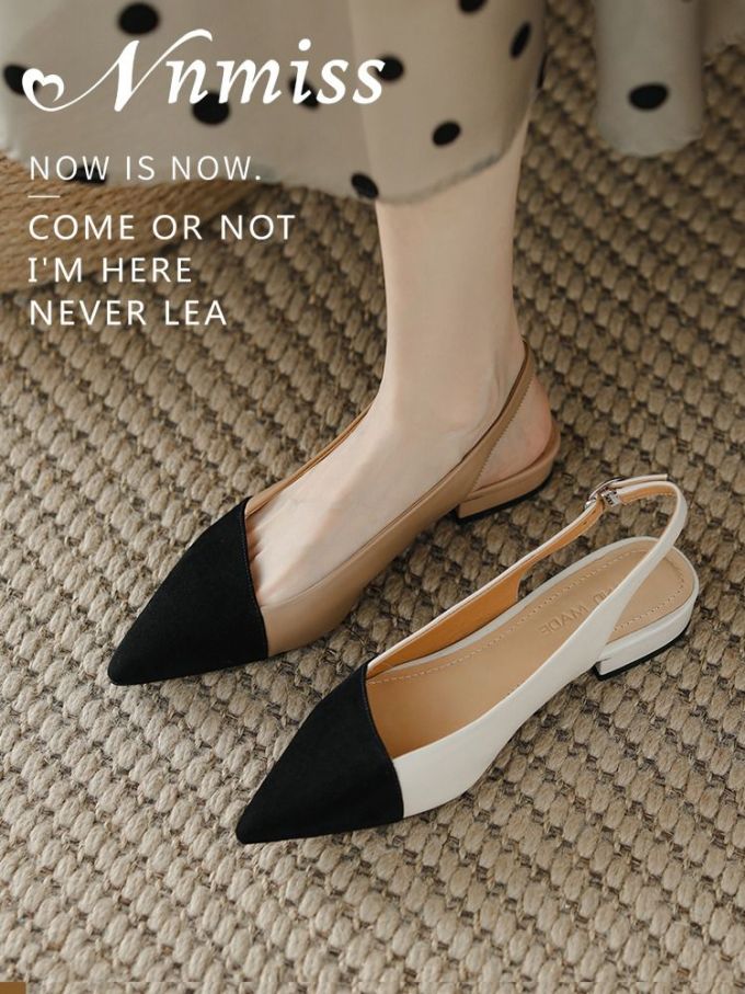 低跟 粗跟 无帮 袢扣 皮革 