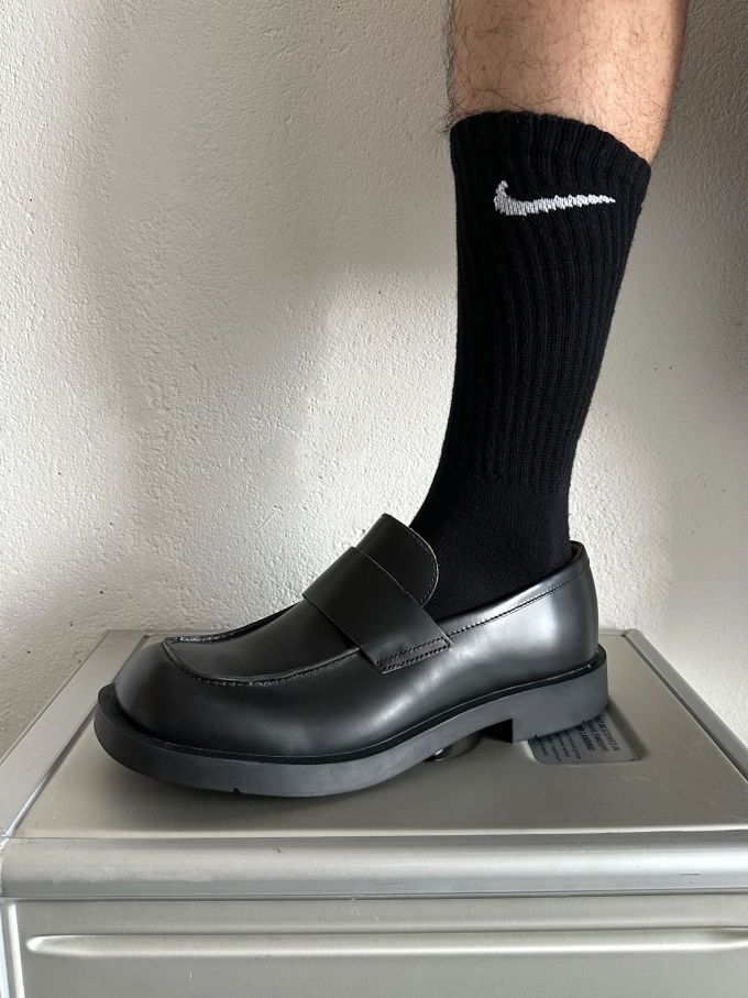 圆头 低帮 一脚蹬 深口鞋 皮革 