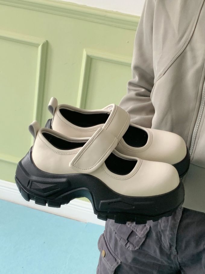 厚底 圆头 魔术贴 中口鞋 皮革 