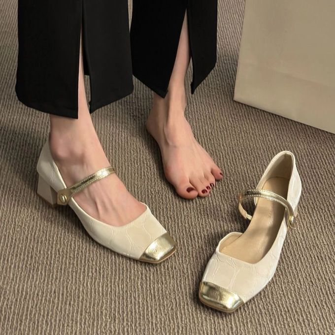 方头 浅口鞋 皮革 