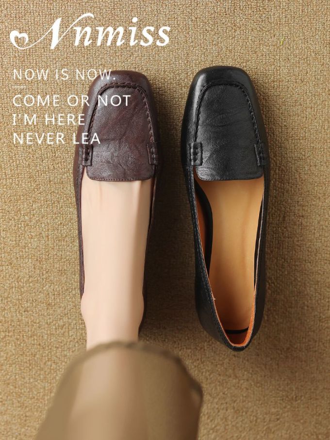 方头 低帮 一脚蹬 皮革 