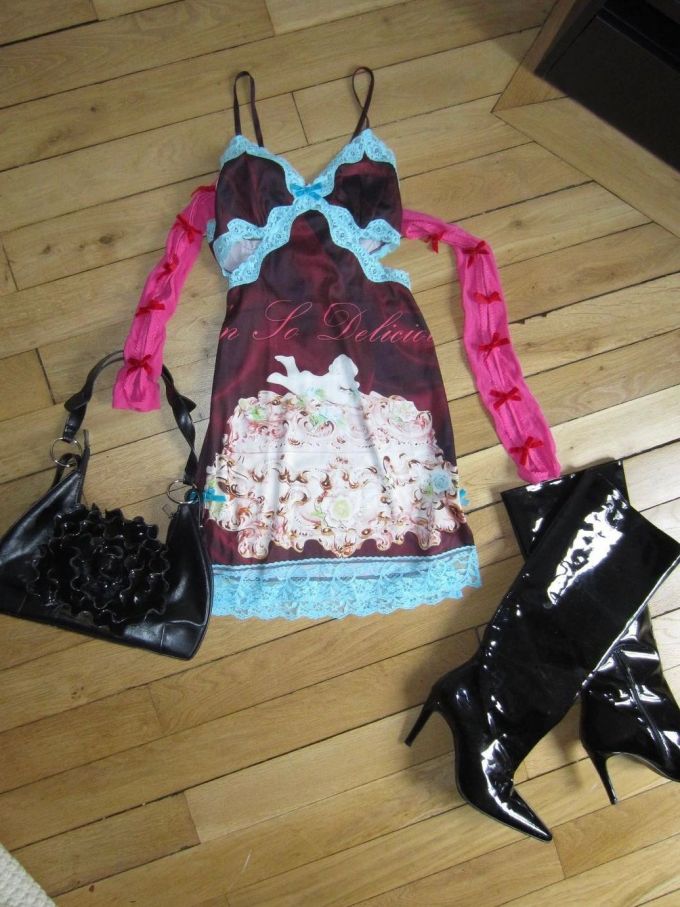 雪纺 X型 V领 植物/花卉 撞色/渐变 拼接 荷叶边 印花 边缘装饰 重紫色 黑豆色 蕾丝花边 洛丽塔 宫廷 甜美 