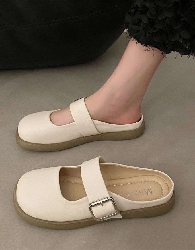 圆头 袢扣 中口鞋 皮革 