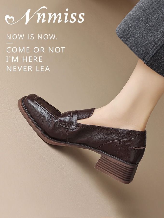 低跟 粗跟 方头 低帮 中口鞋 皮革 