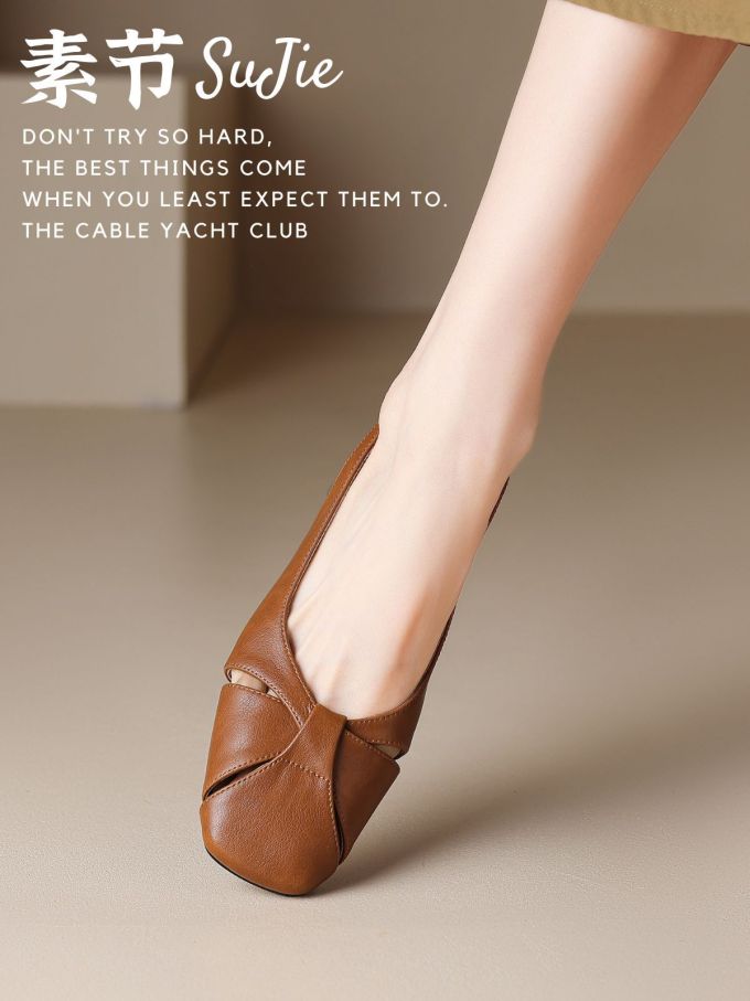 方头 中口鞋 皮革 