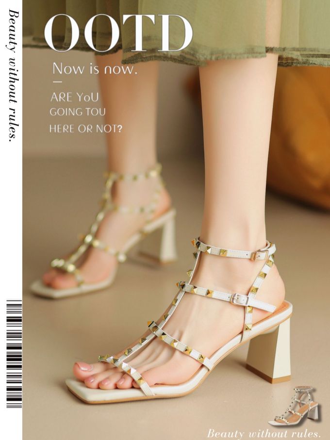 中跟 粗跟 无帮 袢扣 皮革 