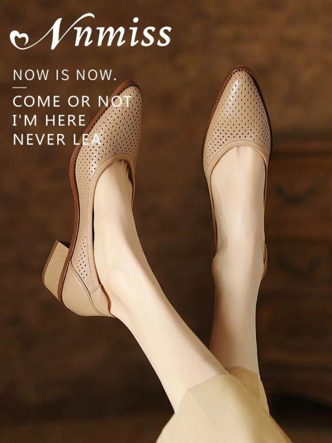 粗跟 尖头 低帮 一脚蹬 浅口鞋 皮革 