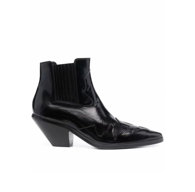 中跟 粗跟 尖头 松紧带 皮革 