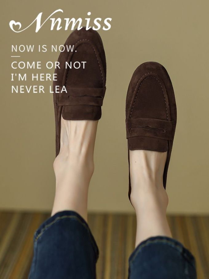 圆头 低帮 一脚蹬 深口鞋 皮革 