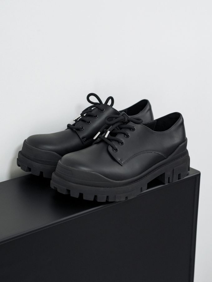 厚底 圆头 系带 皮革 