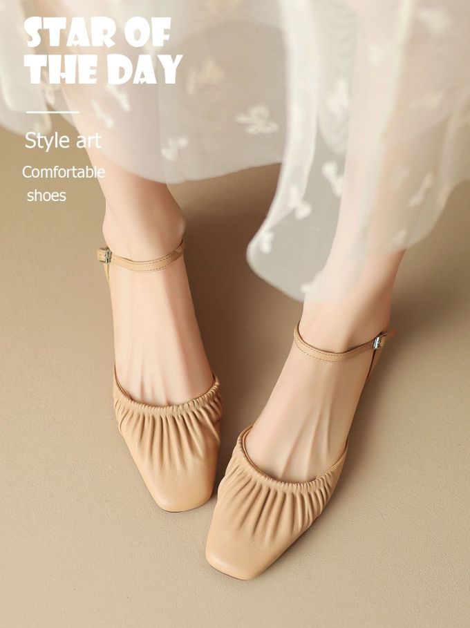 方头 低帮 袢扣 中口鞋 皮革 