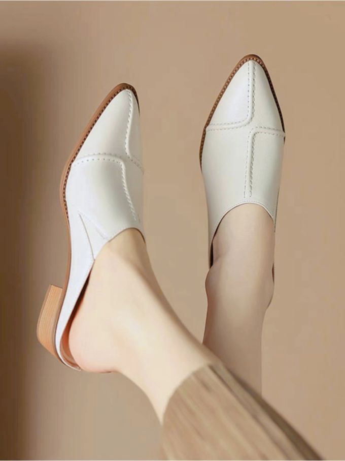 低跟 粗跟 无帮 皮革 