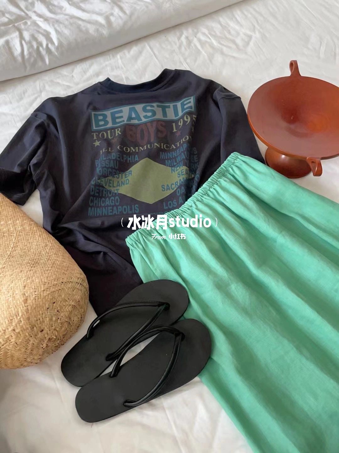 针织面料 圆形领 文字图案 印花 夜空色  - VALI鞋履AI设计主图