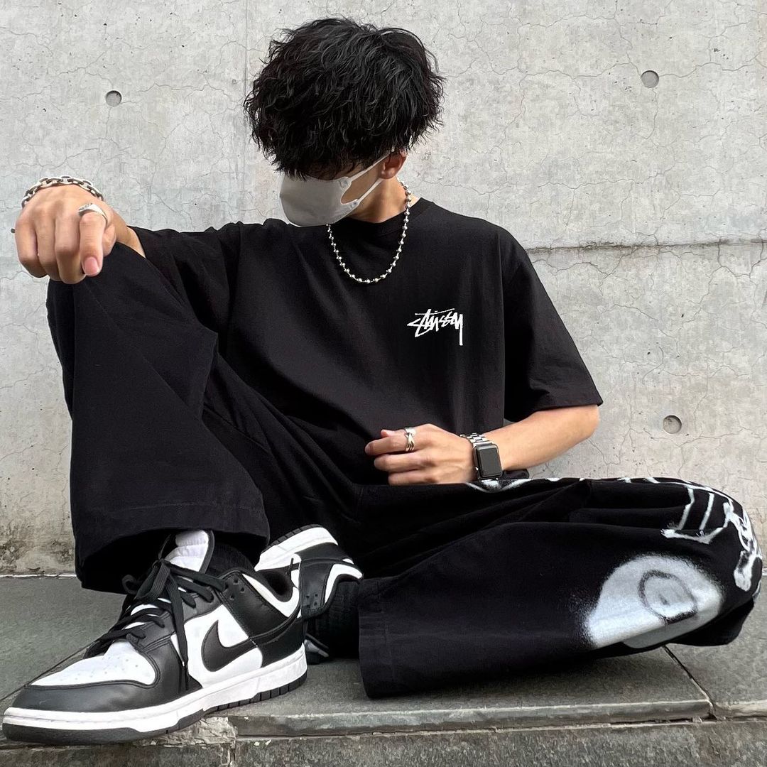 针织面料 H型 圆形领 文字图案 印花 蓝黑色 潮牌  - VALI鞋履AI设计主图