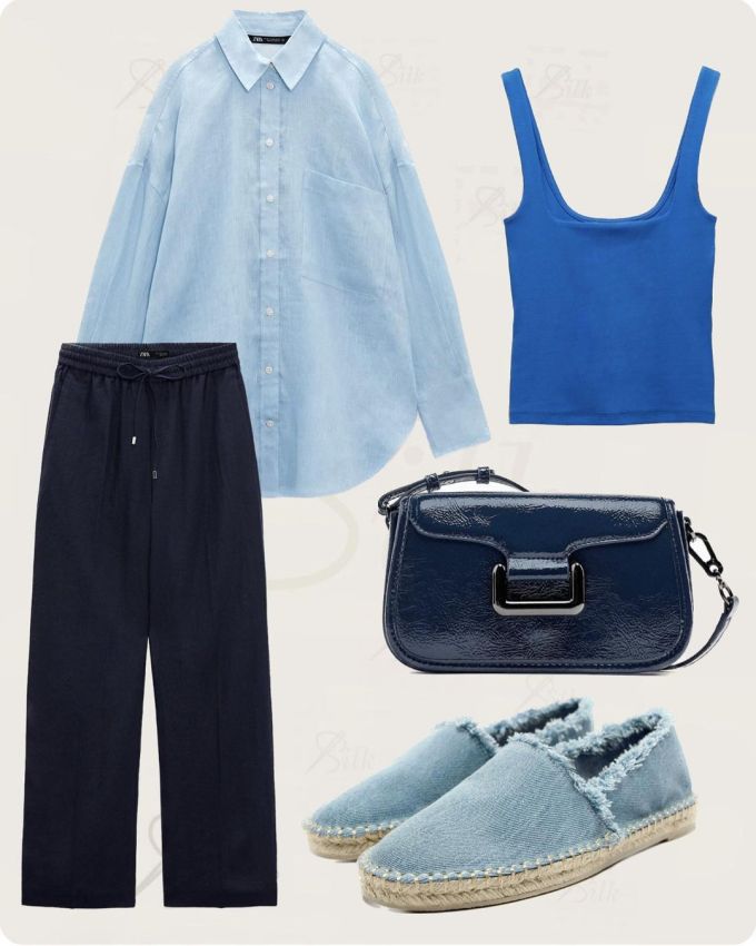 棉麻 H型 衬衫领 天使瀑布色 冰水 基础扣饰 