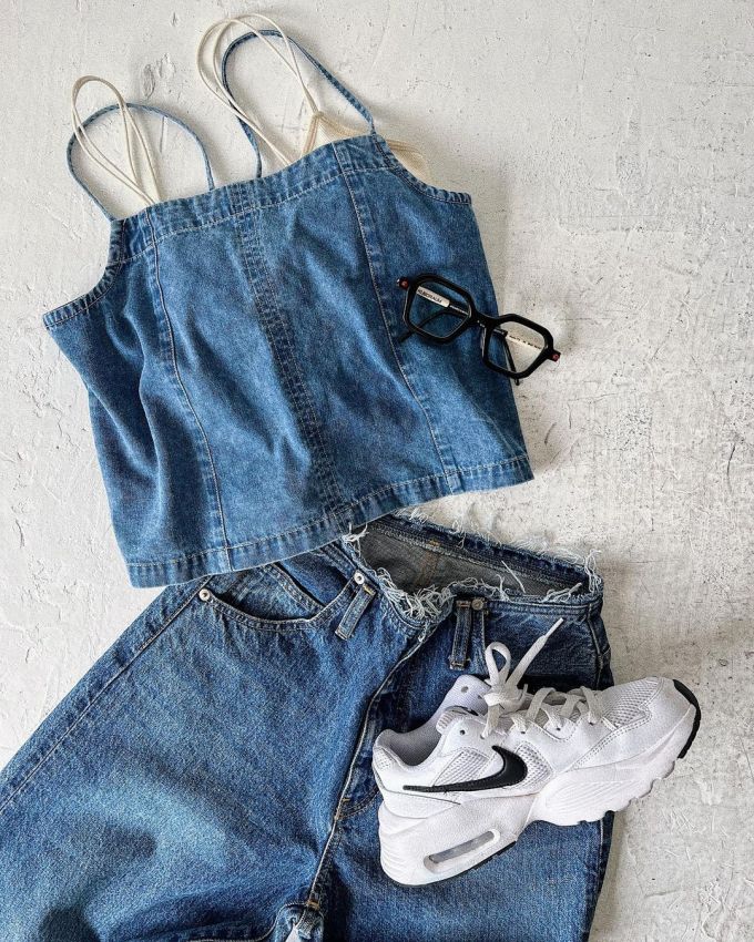 牛仔面料 A型 方形领 洗水 水手蓝色 波塞冬蓝 