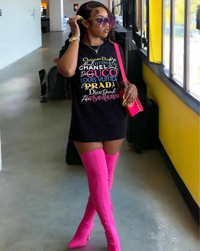 针织面料 H型 圆形领 文字图案 印花 夜蓝色 