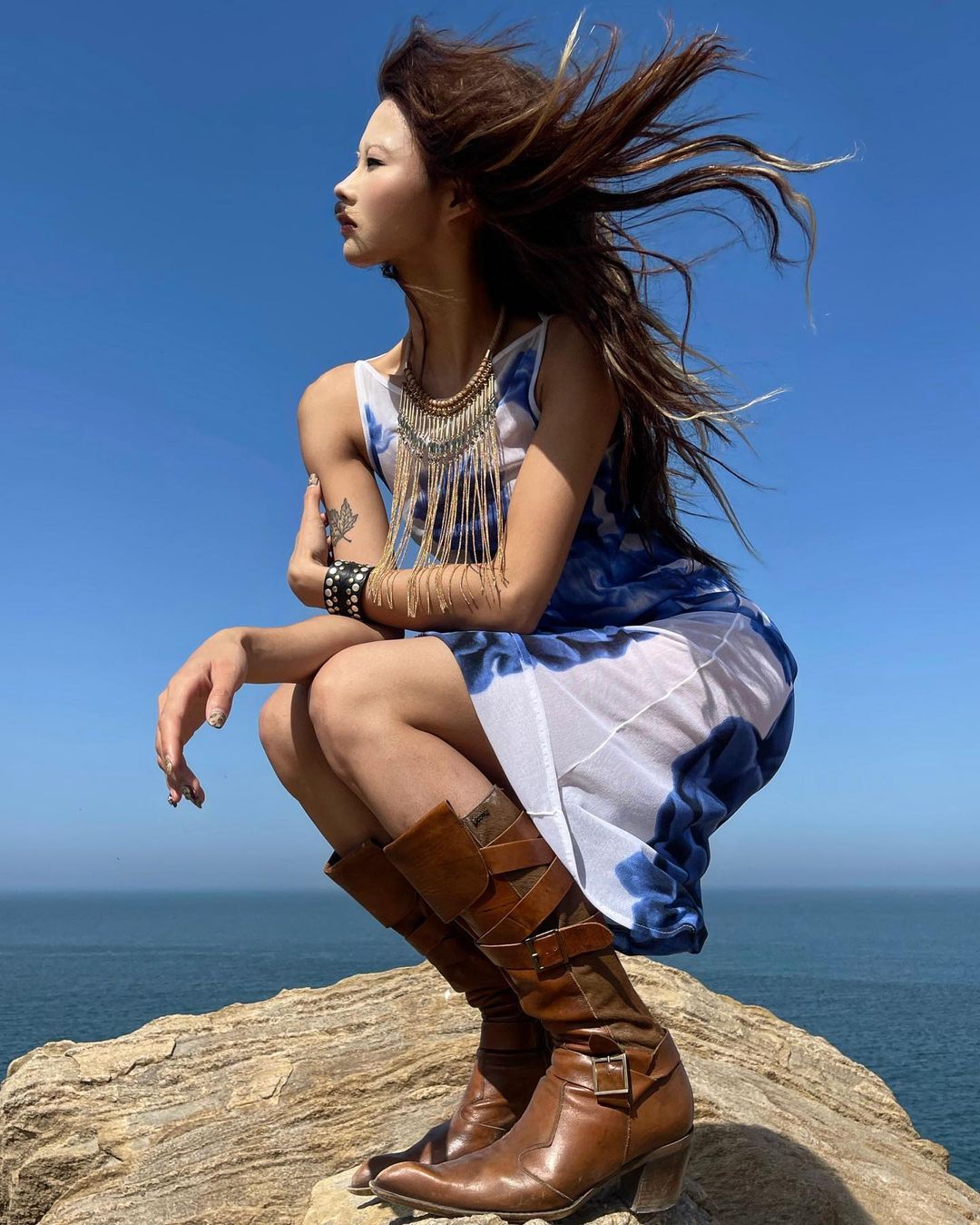 棉麻 A型 条纹/波纹 印花 夜蓝色 性感  - VALI鞋履AI设计主图