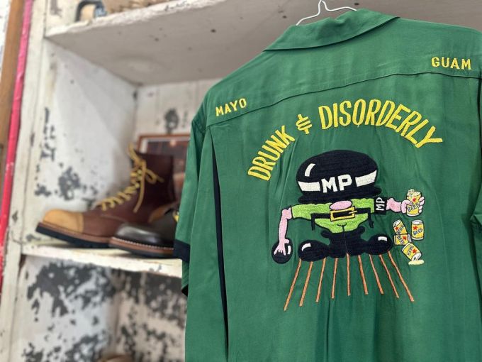 棉麻 H型 翻领 卡通次元 文字图案 贴布绣 印花 翠松绿 苍翠绿 