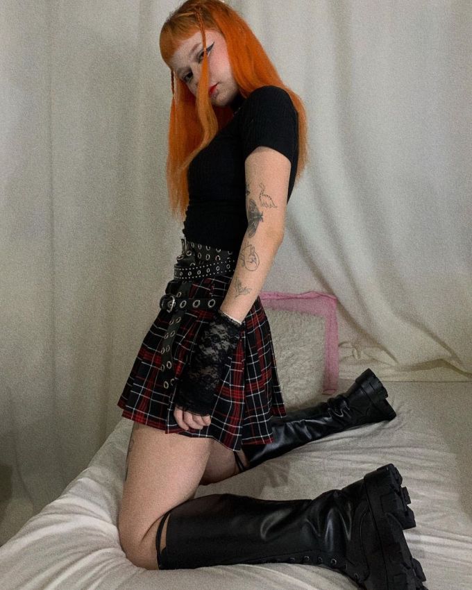 棉麻 A型 格纹/菱格 踢踏舞鞋色 烧砖啡 哥特风 