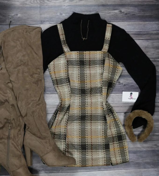 呢绒 抹胸领 格纹/菱格 踢踏舞鞋色 银鼠尾草色 