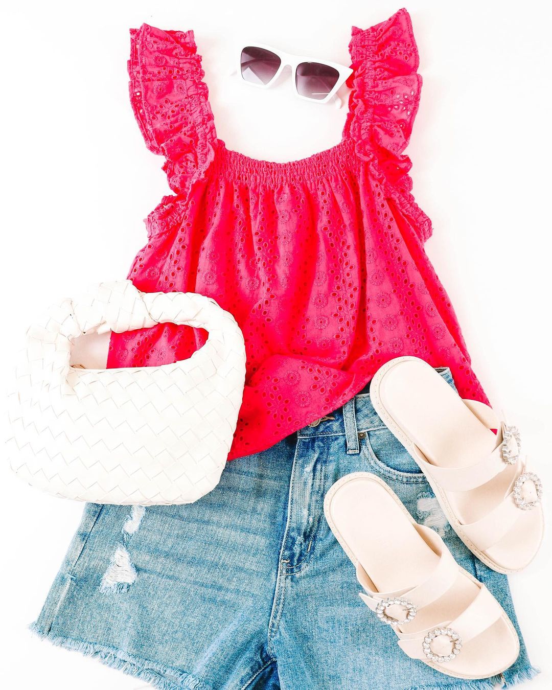 棉麻 方形领 抽褶 荷叶边 打揽 斗牛士 虚拟粉红 覆盆子冰沙红 甜美  - VALI鞋履AI设计主图