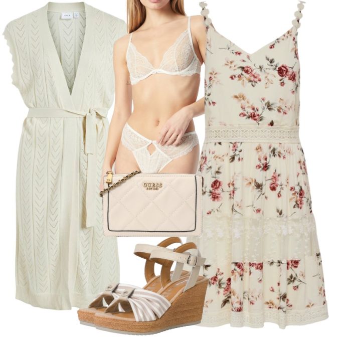 雪纺 A型 V领 植物/花卉 印花 泡沫灰 燕麦色 