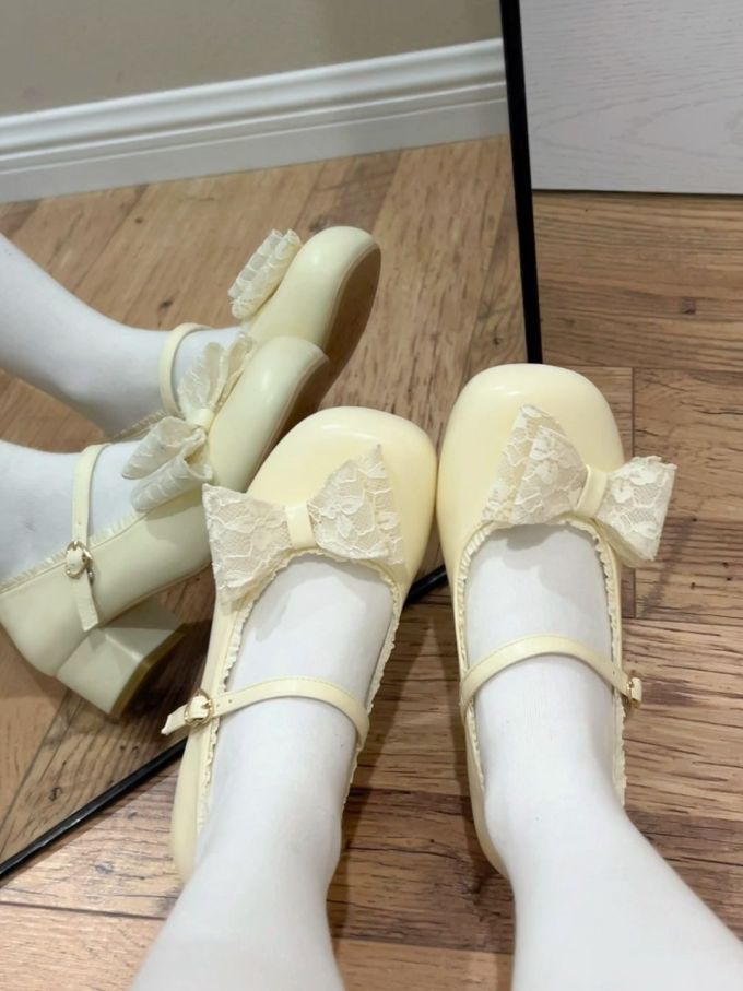 圆头 中口鞋 蕾丝 