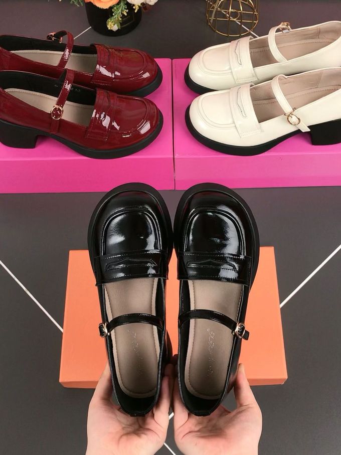 圆头 袢扣 中口鞋 皮革 