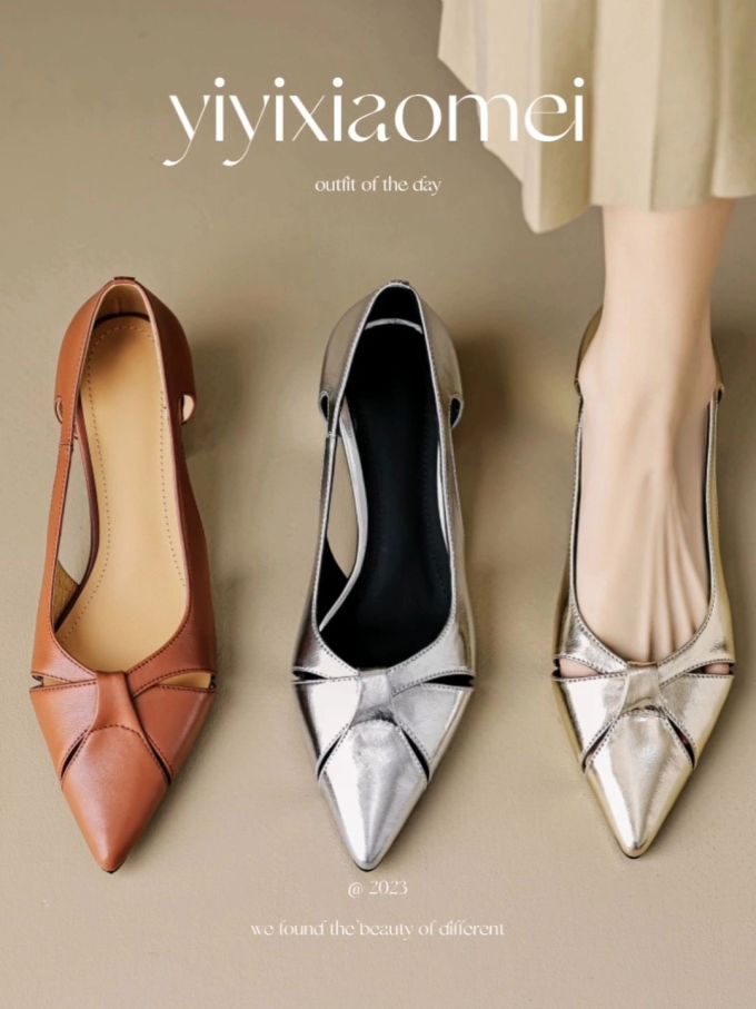 尖头 低帮 一脚蹬 浅口鞋 皮革 