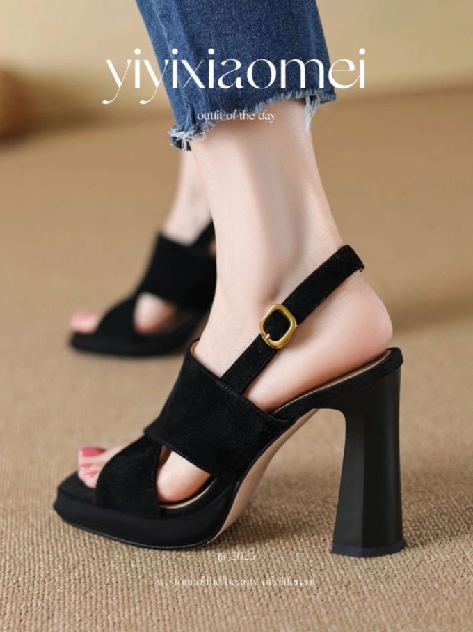 高跟 粗跟 无帮 袢扣 皮革 