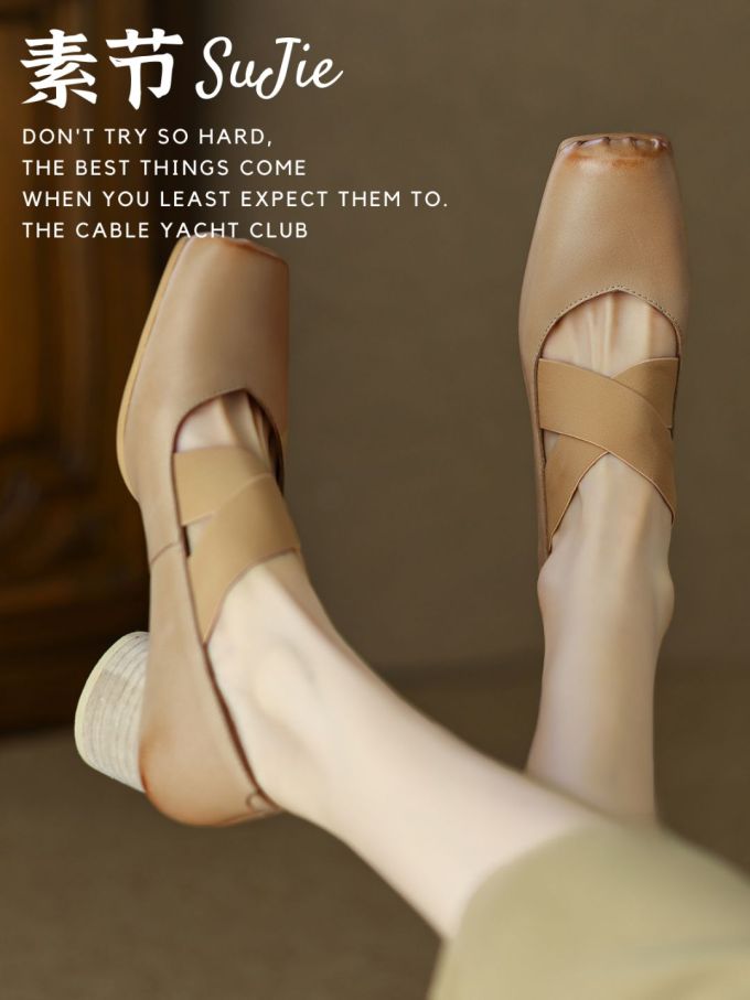 方头 松紧带 中口鞋 皮革 