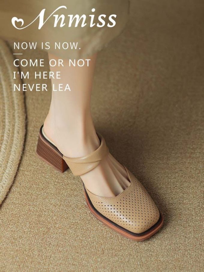 粗跟 无帮 皮革 