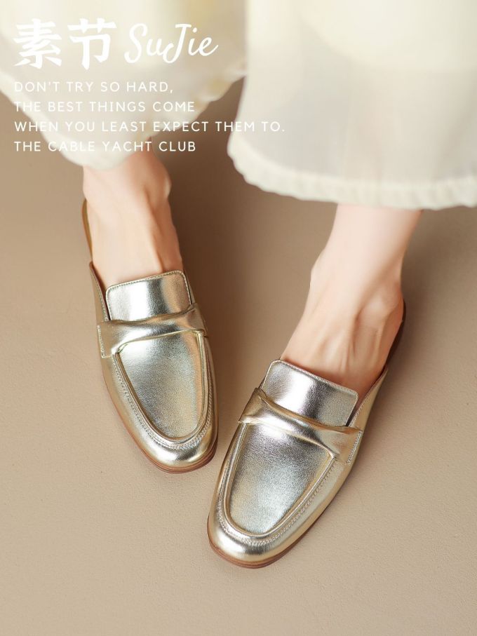 圆头 一脚蹬 深口鞋 皮革 