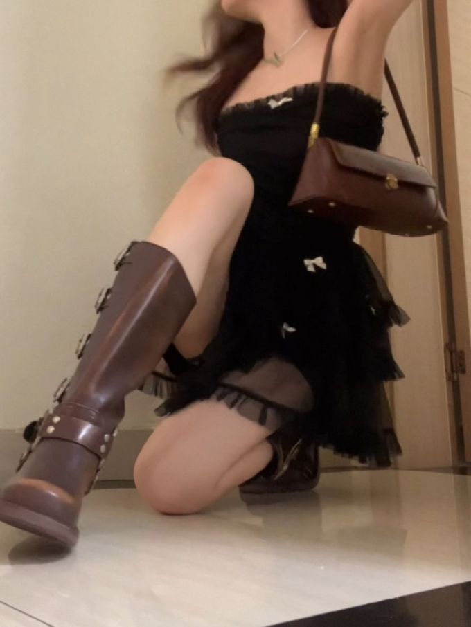 纱 X型 抹胸领 层叠 荷叶边 踢踏舞鞋色 性感 