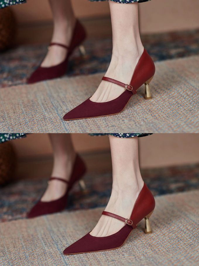 尖头 浅口鞋 皮革 