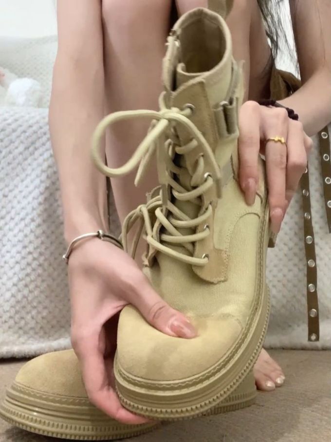 圆头 系带 皮革 