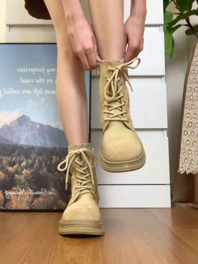 圆头 系带 皮革 