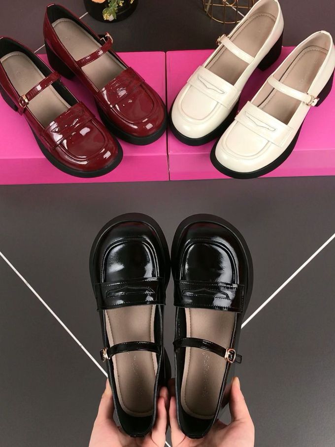 圆头 袢扣 中口鞋 皮革 