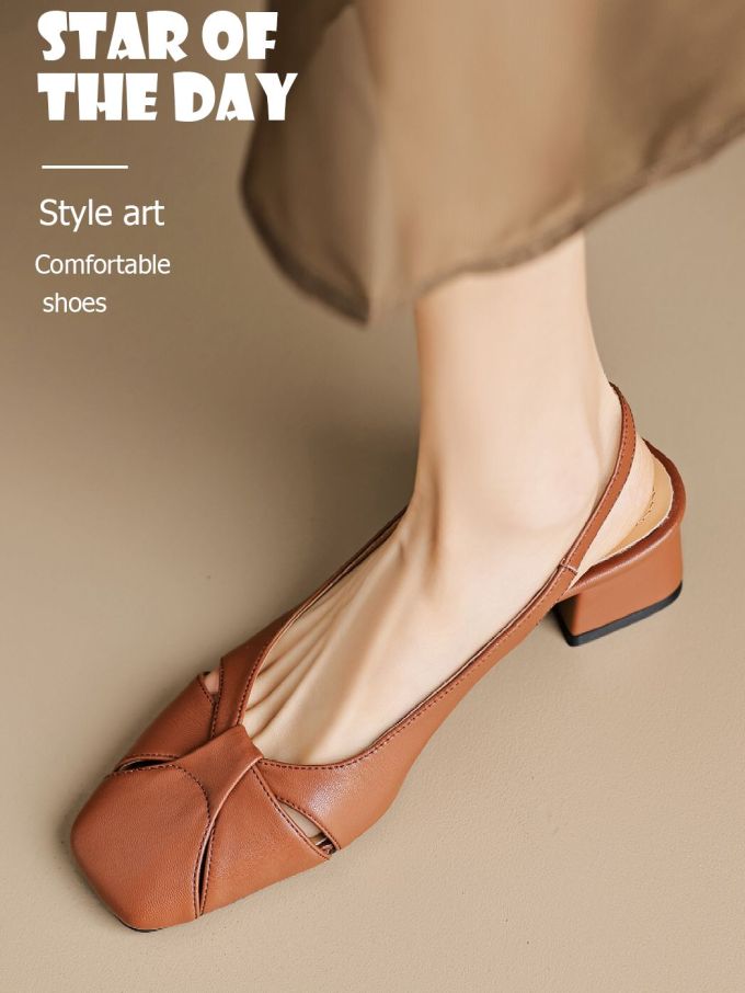 低跟 粗跟 无帮 皮革 