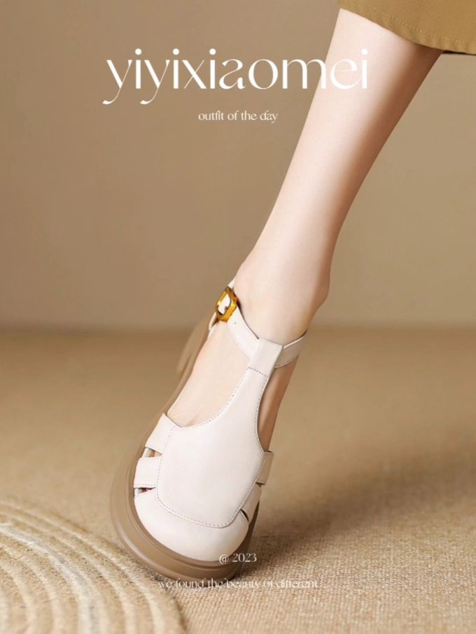 圆头 袢扣 中口鞋 皮革 