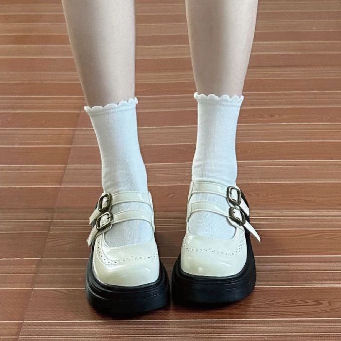 圆头 袢扣 中口鞋 皮革 