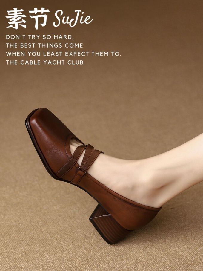 方头 中口鞋 皮革 