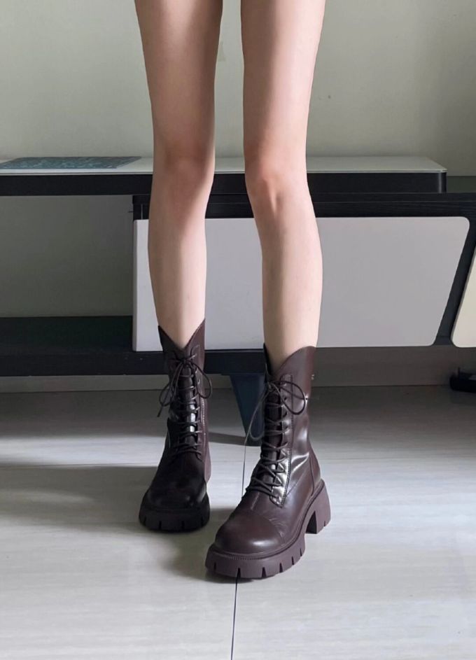 圆头 系带 皮革 