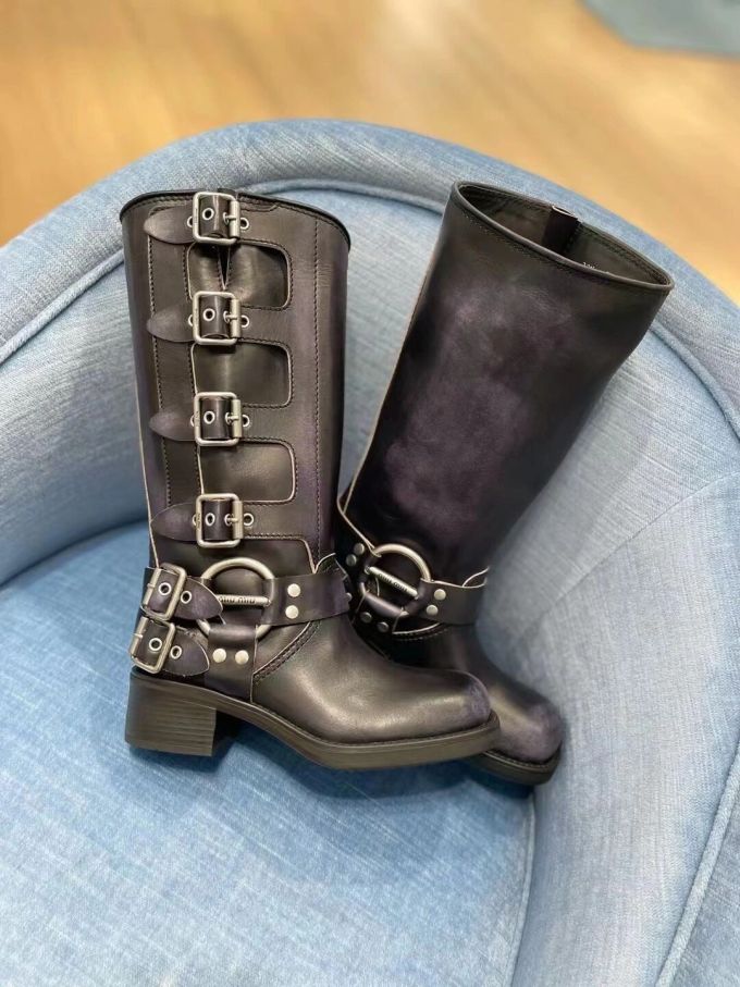 低跟 粗跟 方头 袢扣 皮革 